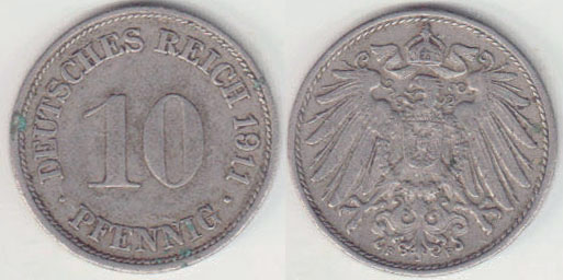 1911 F Germany 10 Pfennig A000455